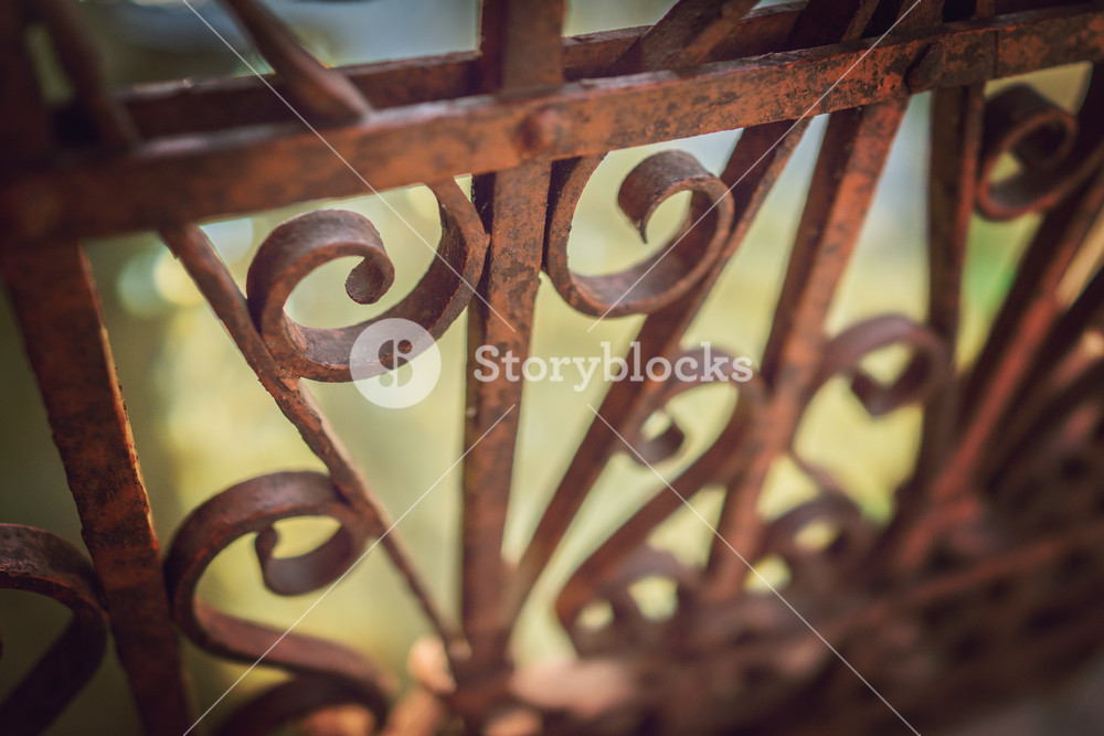 Wrought Iron Fence Detail (film toned photo f/x, selective focus on nearest part)